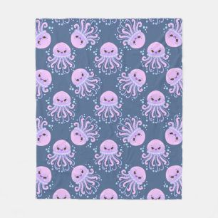 Smiling Jellyfish in Vibrant Ocean Colours Fleece Blanket