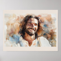 Smiling Jesus Watercolor Portrait | Christian Art