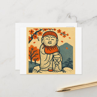 Smiling Jizo Guardian  – Japanese Folk Art  Postcard