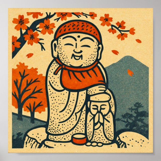 Smiling Jizo Guardian  – Japanese Folk Art  Poster (Front)