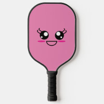 Smiling Kawaii Face On Pink Pickleball Paddle