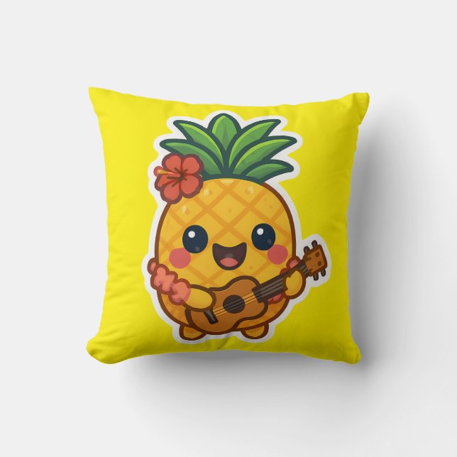 Smiling Kawaii Pineapple – Tropical Cushion (Front)