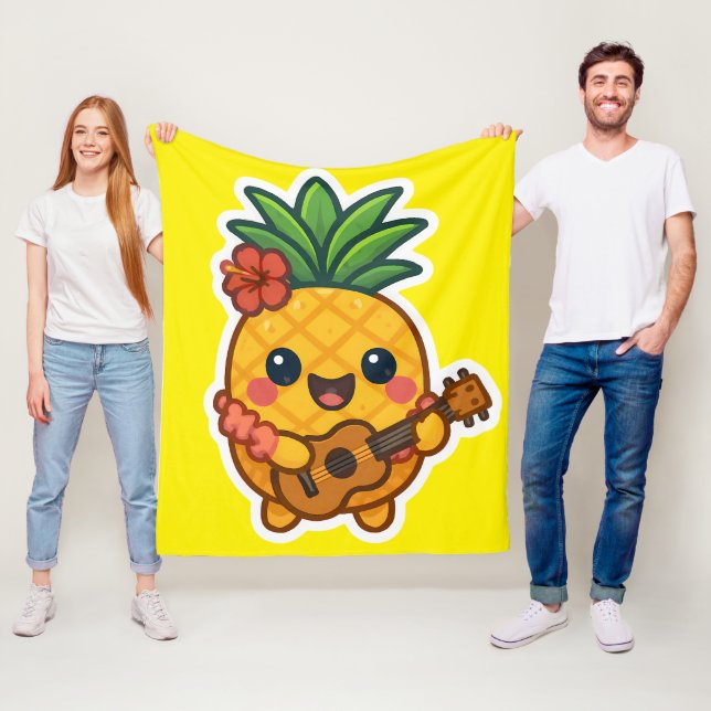 Smiling Kawaii Pineapple – Tropical Fleece Blanket (In Situ)
