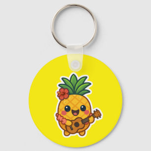 Smiling Kawaii Pineapple – Tropical Key Ring