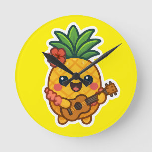 Smiling Kawaii Pineapple – Tropical Round Clock