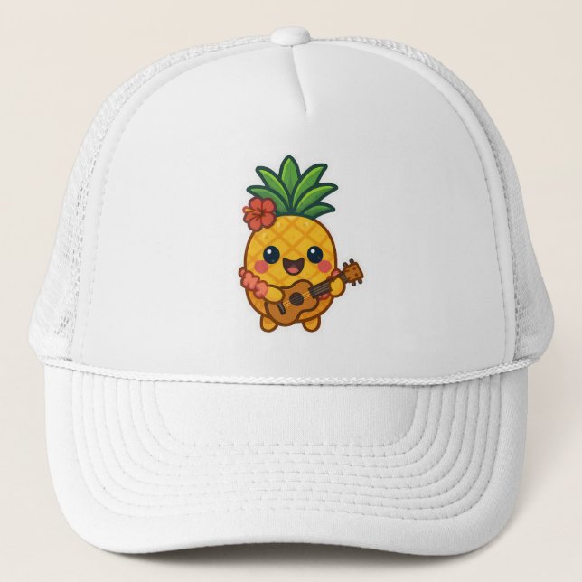 Smiling Kawaii Pineapple – Tropical Trucker Hat (Front)