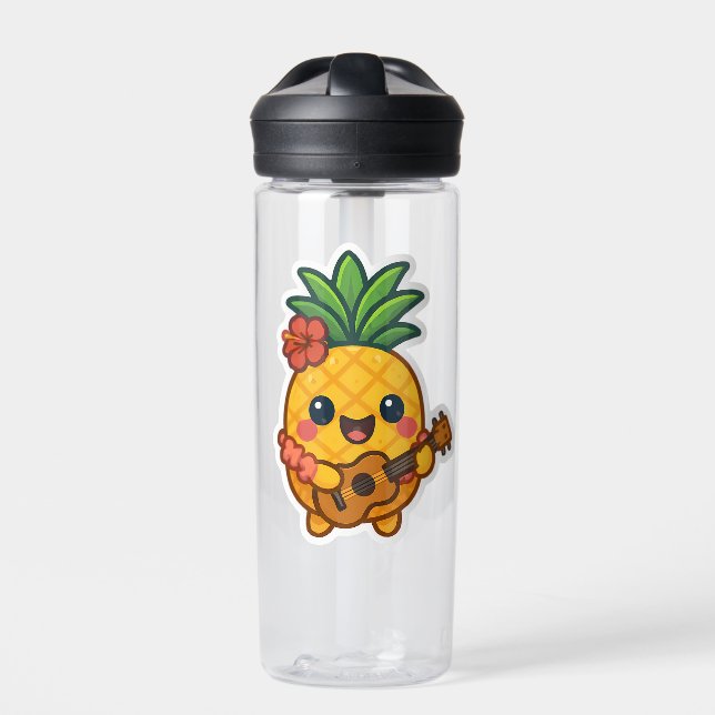 Smiling Kawaii Pineapple – Tropical Water Bottle (Front)