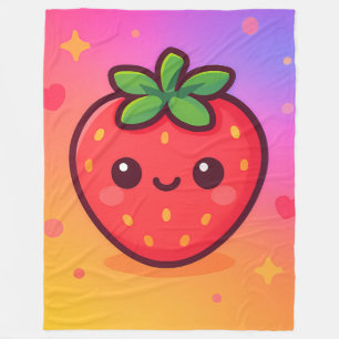 Smiling Kawaii Strawberry on Pastel Gradient Backg Fleece Blanket
