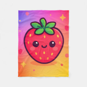 Smiling Kawaii Strawberry on Pastel Gradient Backg Fleece Blanket