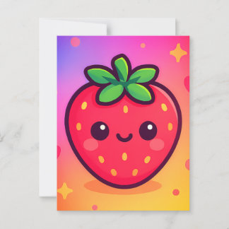 Smiling Kawaii Strawberry on Pastel Gradient Backg Postcard