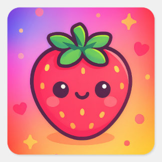 Smiling Kawaii Strawberry on Pastel Gradient Backg Square Sticker