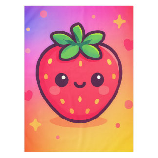 Smiling Kawaii Strawberry on Pastel Gradient Backg Tablecloth