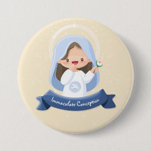 Smiling Kawaii Virgin Mary – Beige Background 7.5 Cm Round Badge