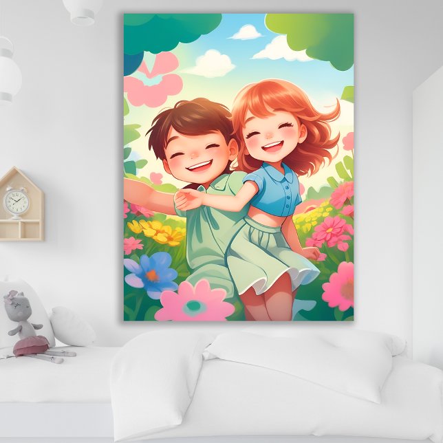 Smiling Kids in Colourful Flower Garden Poster (Creator Uploaded)