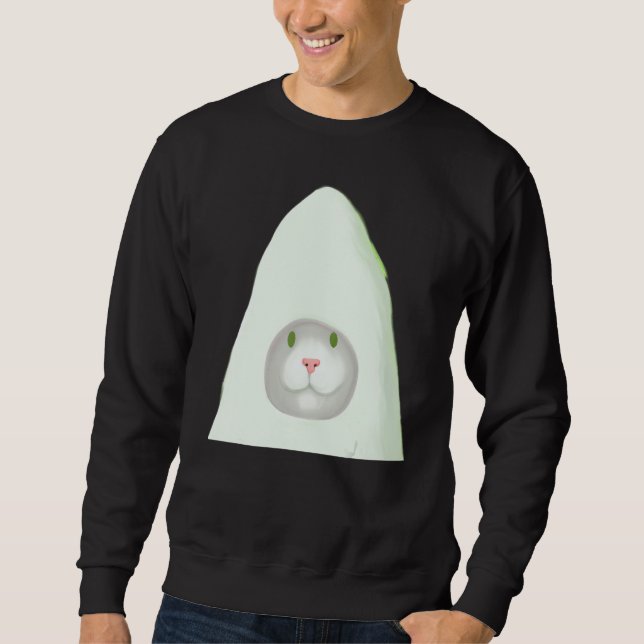 Smiling kitten artwork white cat meme sweatshirt (Front)