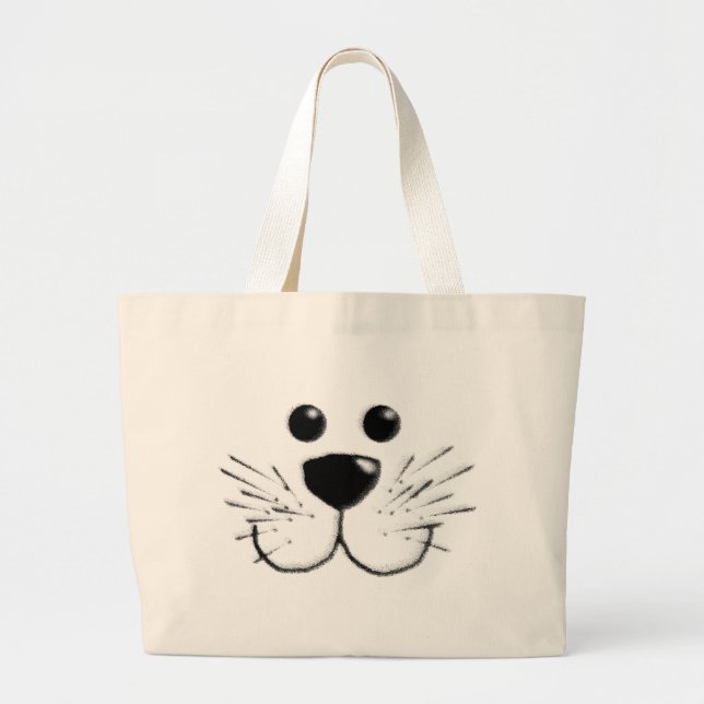 Smiling Kitty Cat Face Large Tote Bag (Front)