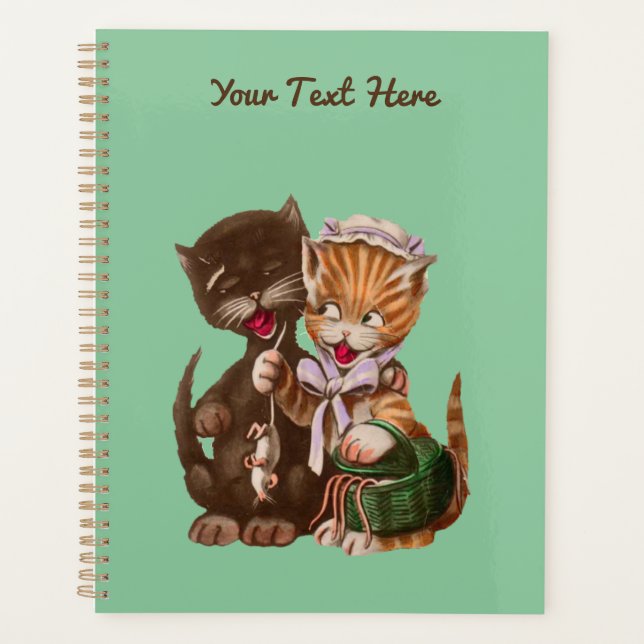 Smiling Lady Cat White Hat Giving Rats To Friend Planner (Front)