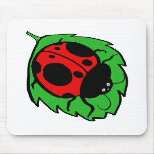 Smiling Ladybug on a Green Leaf Mouse Pad