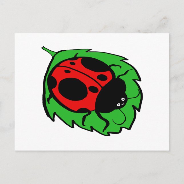 Smiling Ladybug on a Green Leaf Postcard (Front)