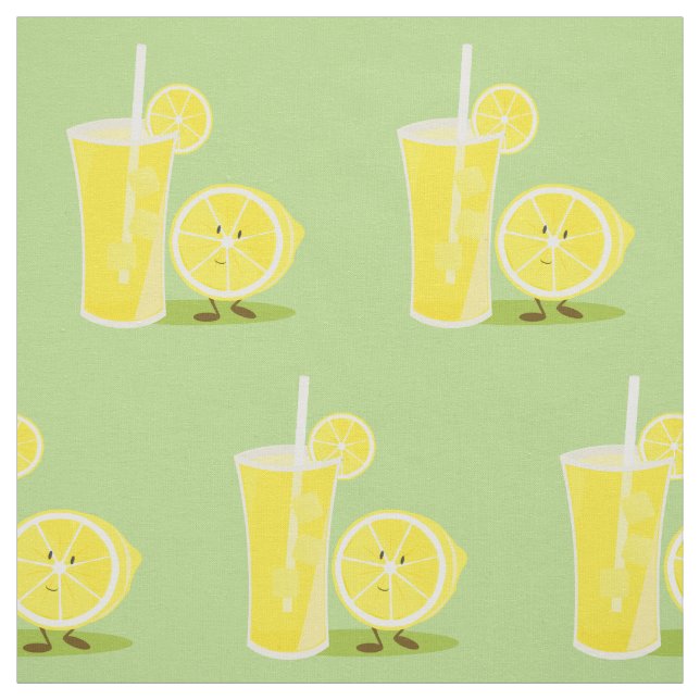 Smiling lemon and a glass of lemonade fabric (Swatch)