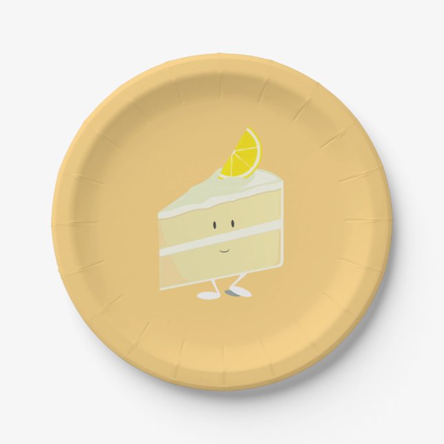 Smiling lemon cake slice paper plate (Front)