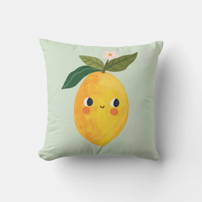 Smiling Lemon Pillow – Cute Fruit Nursery & Kids  (Front)