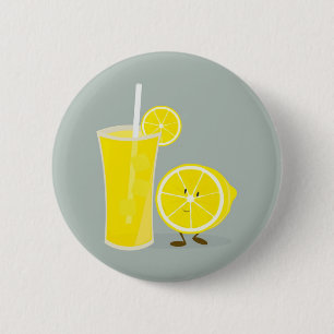 Smiling lemon with lemonade 6 cm round badge