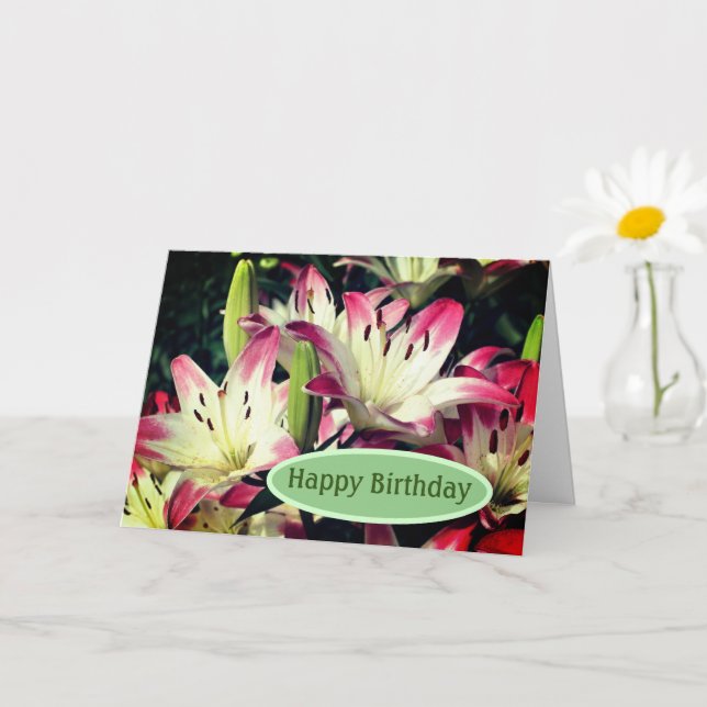 Smiling Lily Flowers Birthday Card (Small Plant)