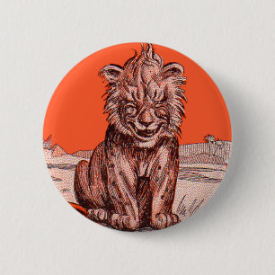 smiling lion 6 cm round badge