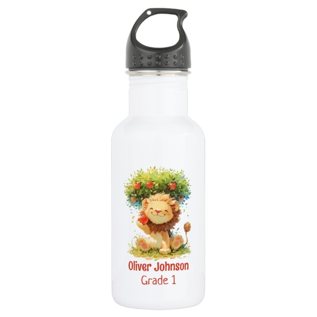 Smiling Lion Sitting Under An Apple Tree Kids 532 Ml Water Bottle (Front)
