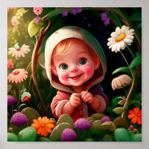 Smiling Little Boy In a Garden Of Flower Poster