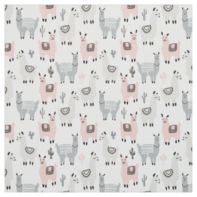 Smiling Llamas Pattern Fabric (Swatch)