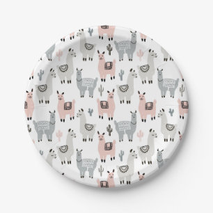 Smiling Llamas Pattern Paper Plate