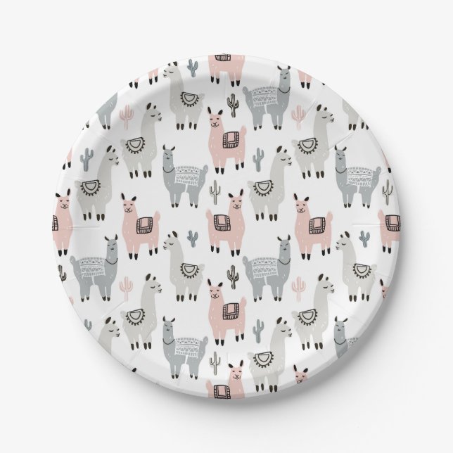 Smiling Llamas Pattern Paper Plate (Front)