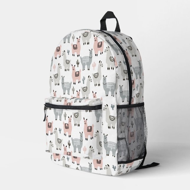 Smiling Llamas Pattern Printed Backpack (Back Corner Right)