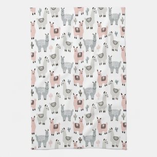 Smiling Llamas Pattern Tea Towel