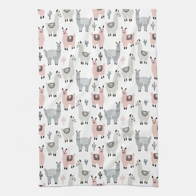 Smiling Llamas Pattern Tea Towel (Vertical)