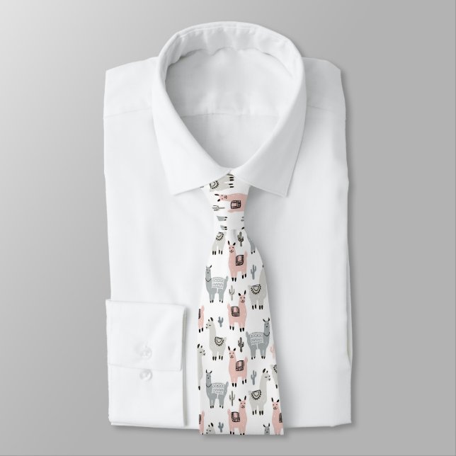 Smiling Llamas Pattern Tie (Tied)