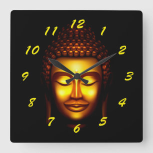 Smiling Lord Buddha Gold and Black Square Wall Clock