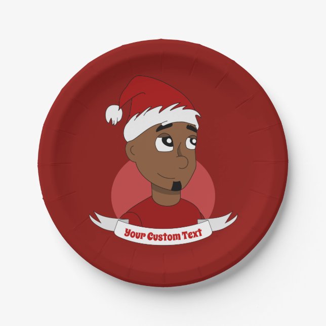 Smiling man Christmas cartoon Paper Plate (Front)