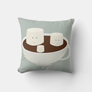 Smiling marshmallows in hot chocolate cushion