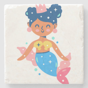 Smiling mermaid princess stone coaster