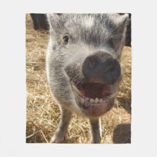 Smiling Mini Pig Fleece Blanket, Medium