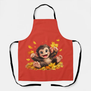 Smiling Monkey with Big Eyes Playful Tropical Apron