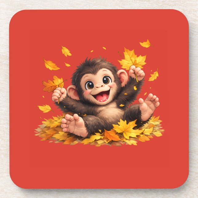 Smiling Monkey with Big Eyes Playful Tropical  Coaster (Front)