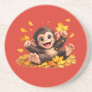 Smiling Monkey with Big Eyes Playful Tropical Coaster
