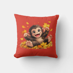 Smiling Monkey with Big Eyes Playful Tropical Cushion