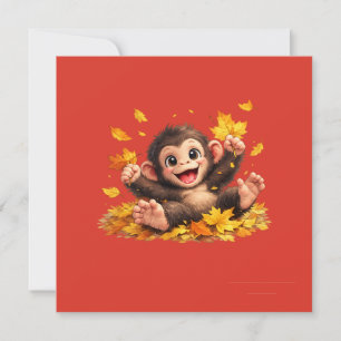 Smiling Monkey with Big Eyes Playful Tropical Invitation