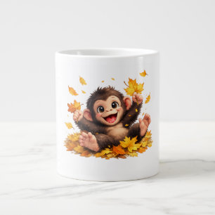 Smiling Monkey with Big Eyes Playful Tropical Large Coffee Mug
