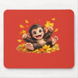 Smiling Monkey with Big Eyes Playful Tropical Mouse Pad